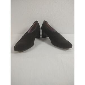 Taryn Rose, Brown Pump Block Heel Stretch Fabric Leather Trim Size EU39N = US8N